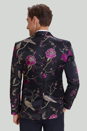 Svart Jacquard Sateng Notched Lapel Homecoming Blazer